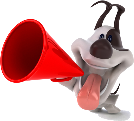a cartoon dog holding a red megaphone