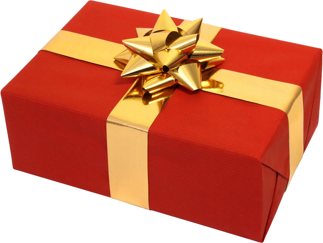a red gift box with gold ribbon and bow