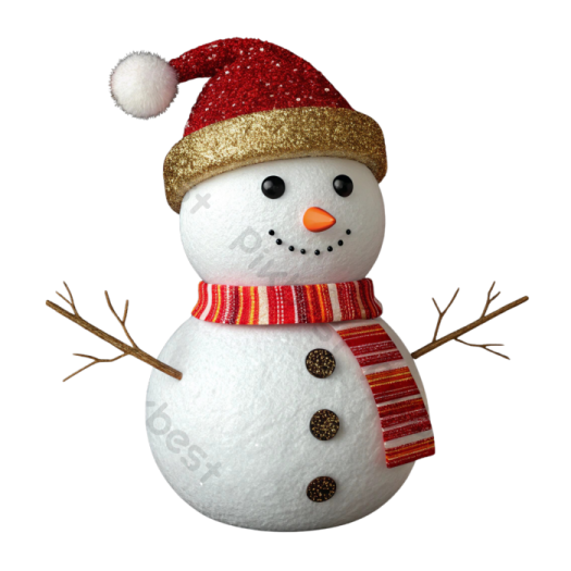 a snowman with a red hat and scarf