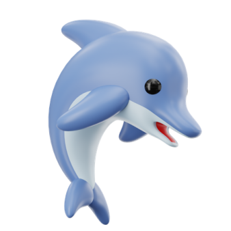 a blue dolphin with its mouth open