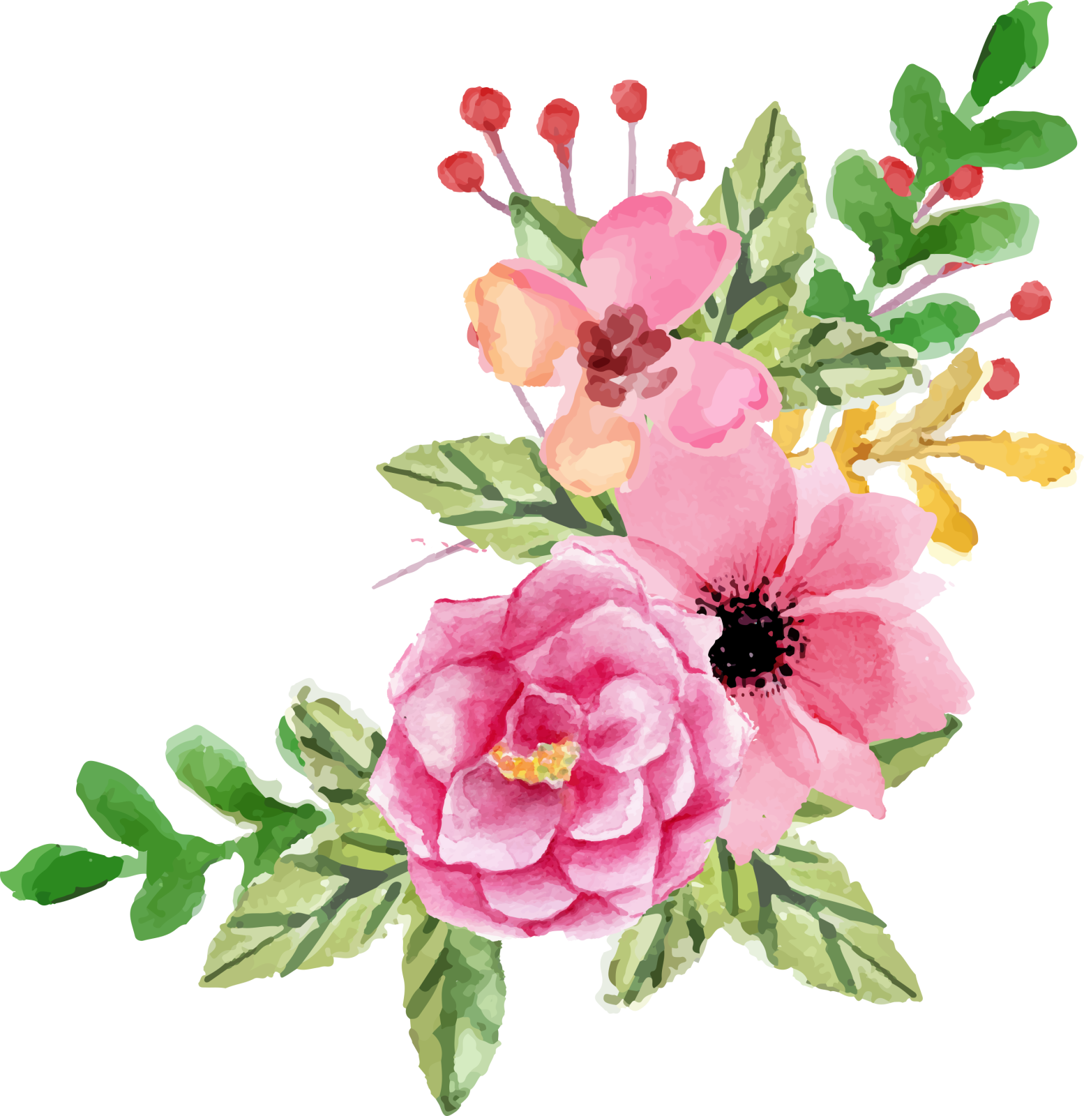 a watercolor painting of pink flowers
