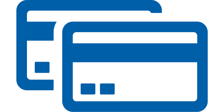 a blue and white credit card icon