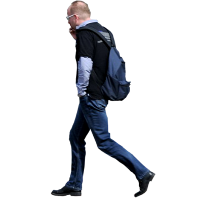 a man walking with a backpack on his back