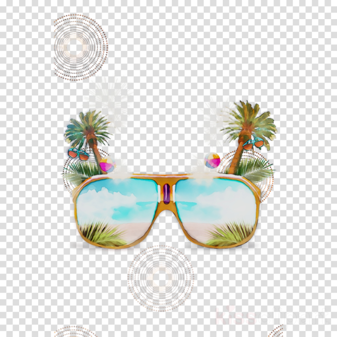 a pair of sunglasses with palm trees in the background