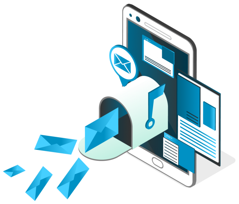 an image of a phone and a laptop with the word email on it