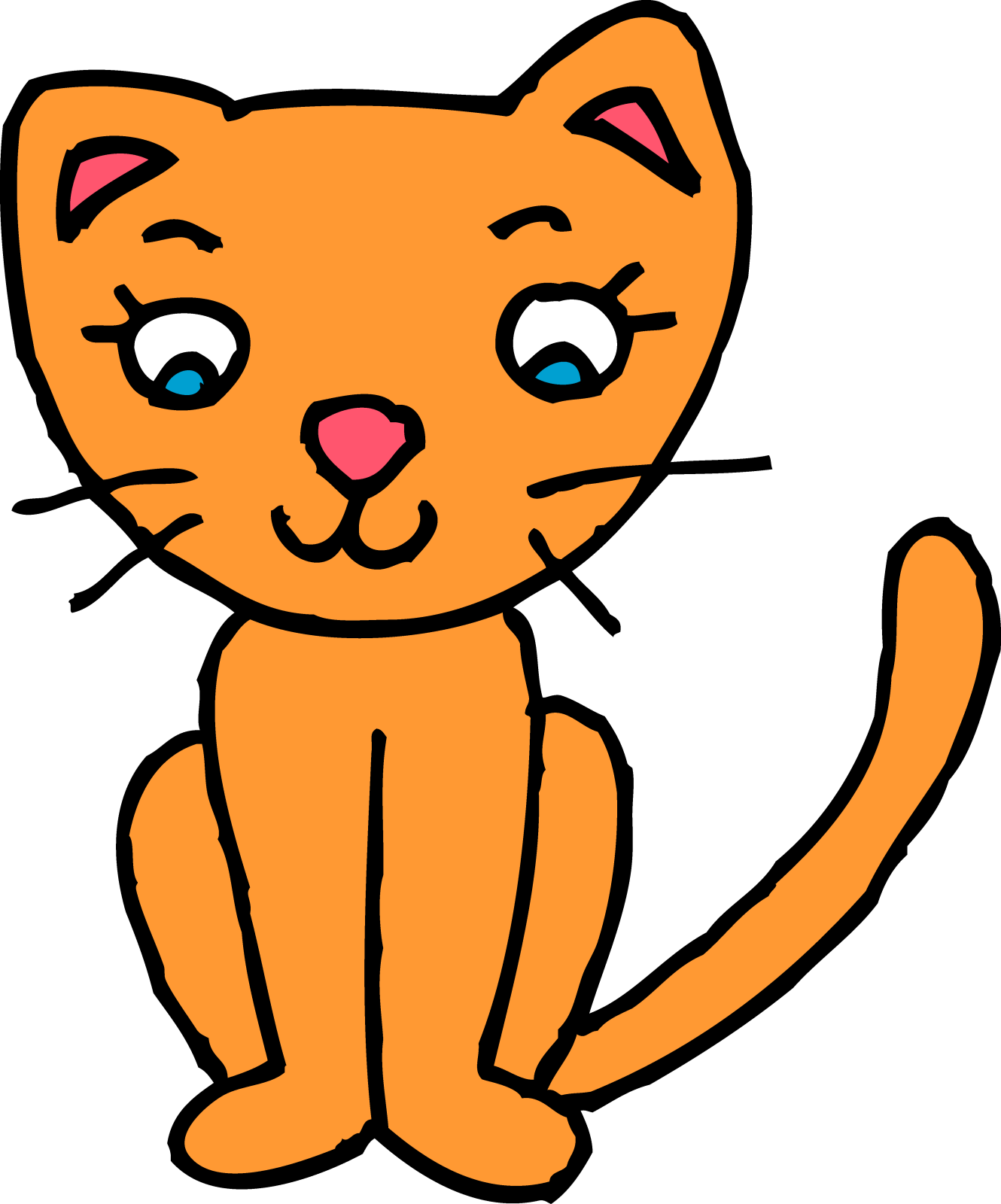 an orange cat with blue eyes sitting down