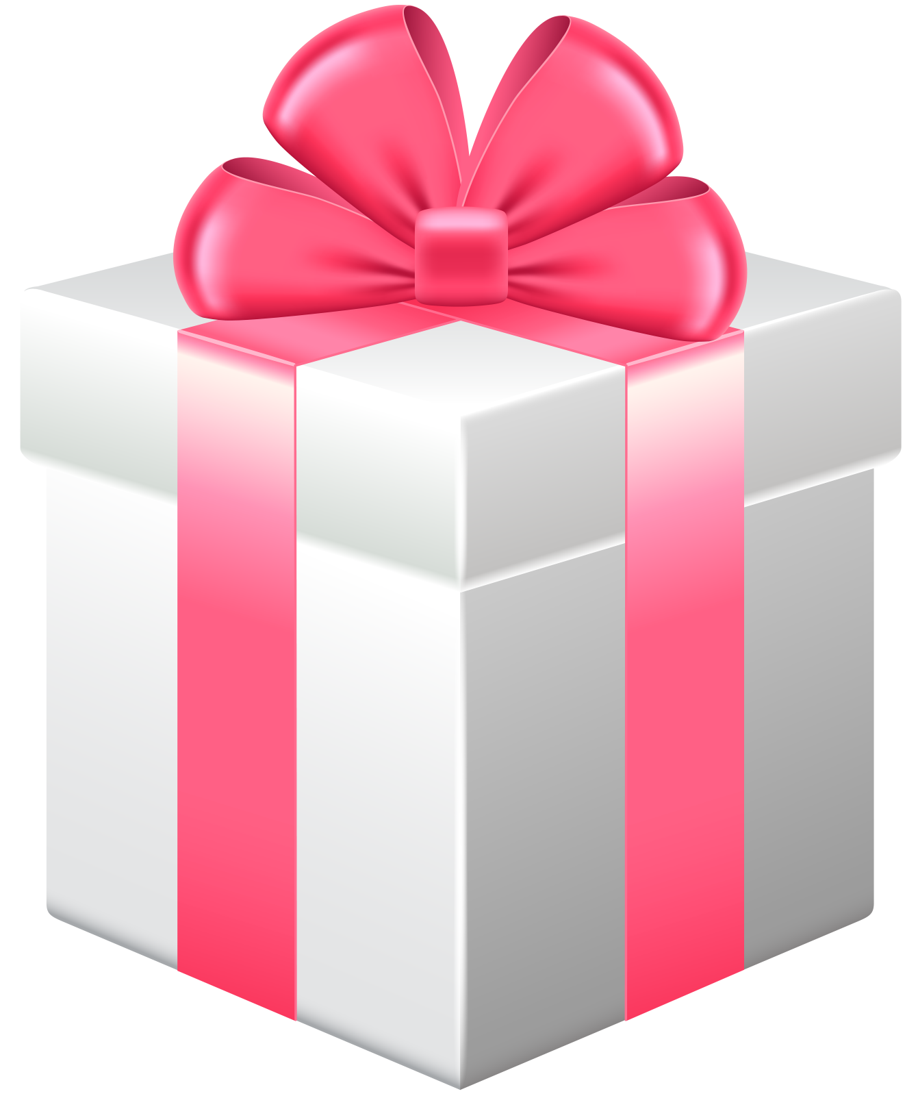 a white gift box with a pink bow