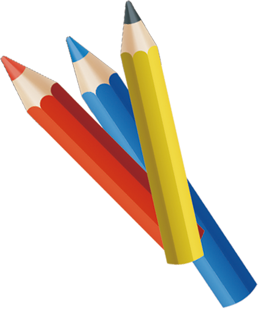 three colored pencils on a white background