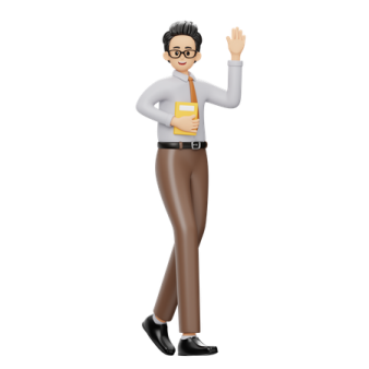 a cartoon character with glasses and a book