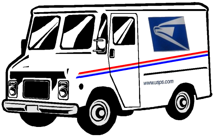 a mail truck with an envelope on the side