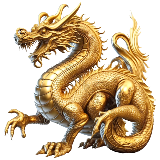 a golden dragon on white background