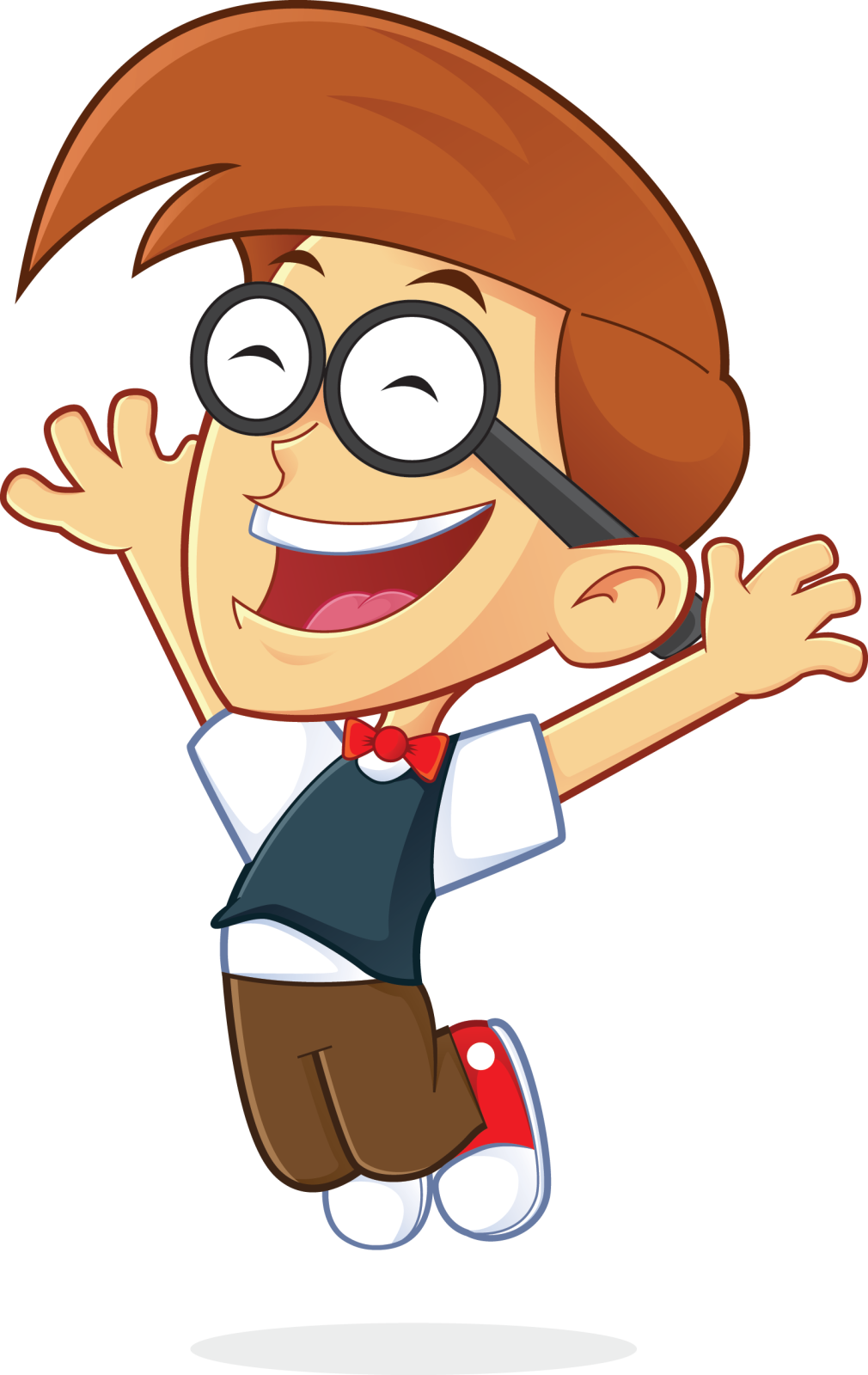 a cartoon boy with glasses and tie running
