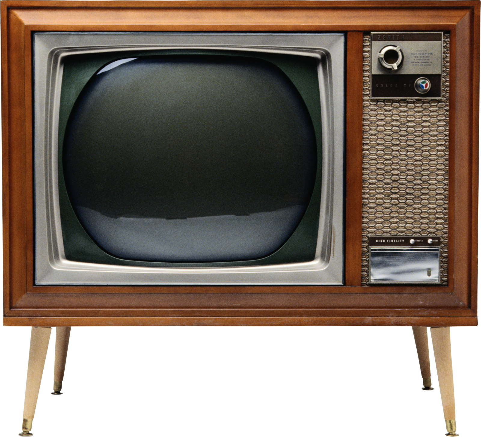 an old television sitting on a wooden stand