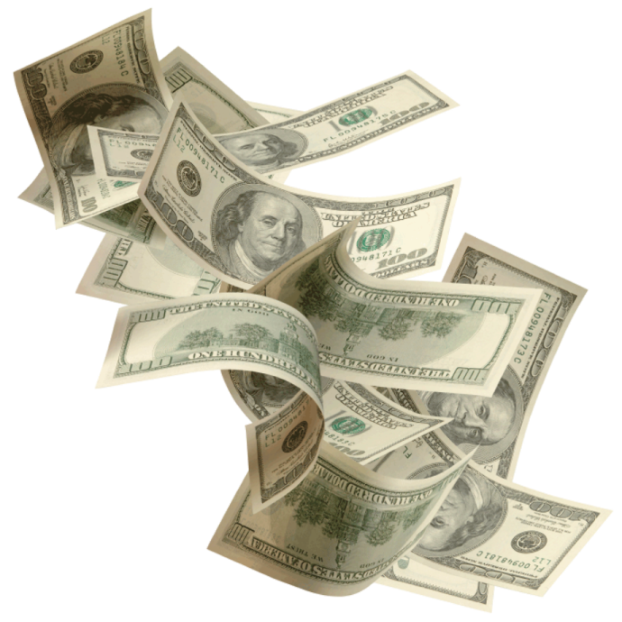 a pile of money on a white background