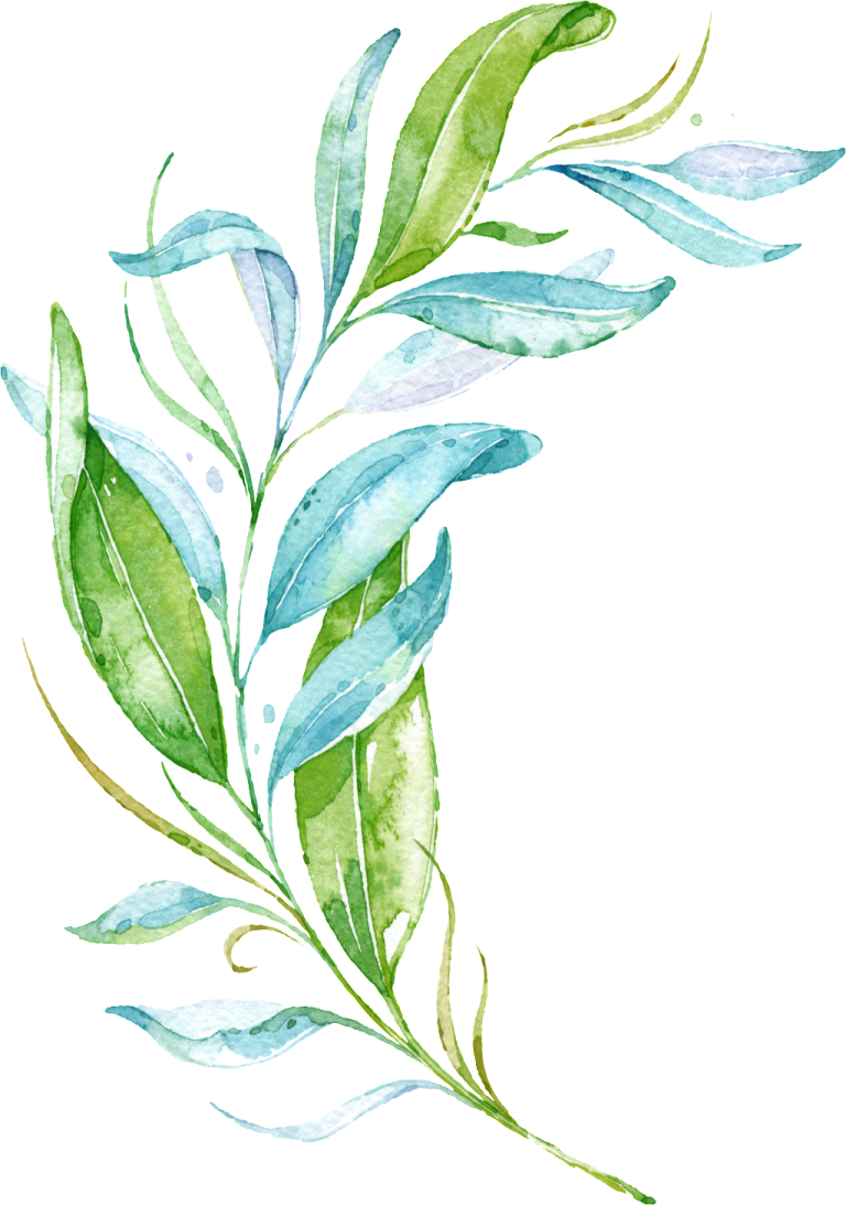 a watercolor painting of green leaves