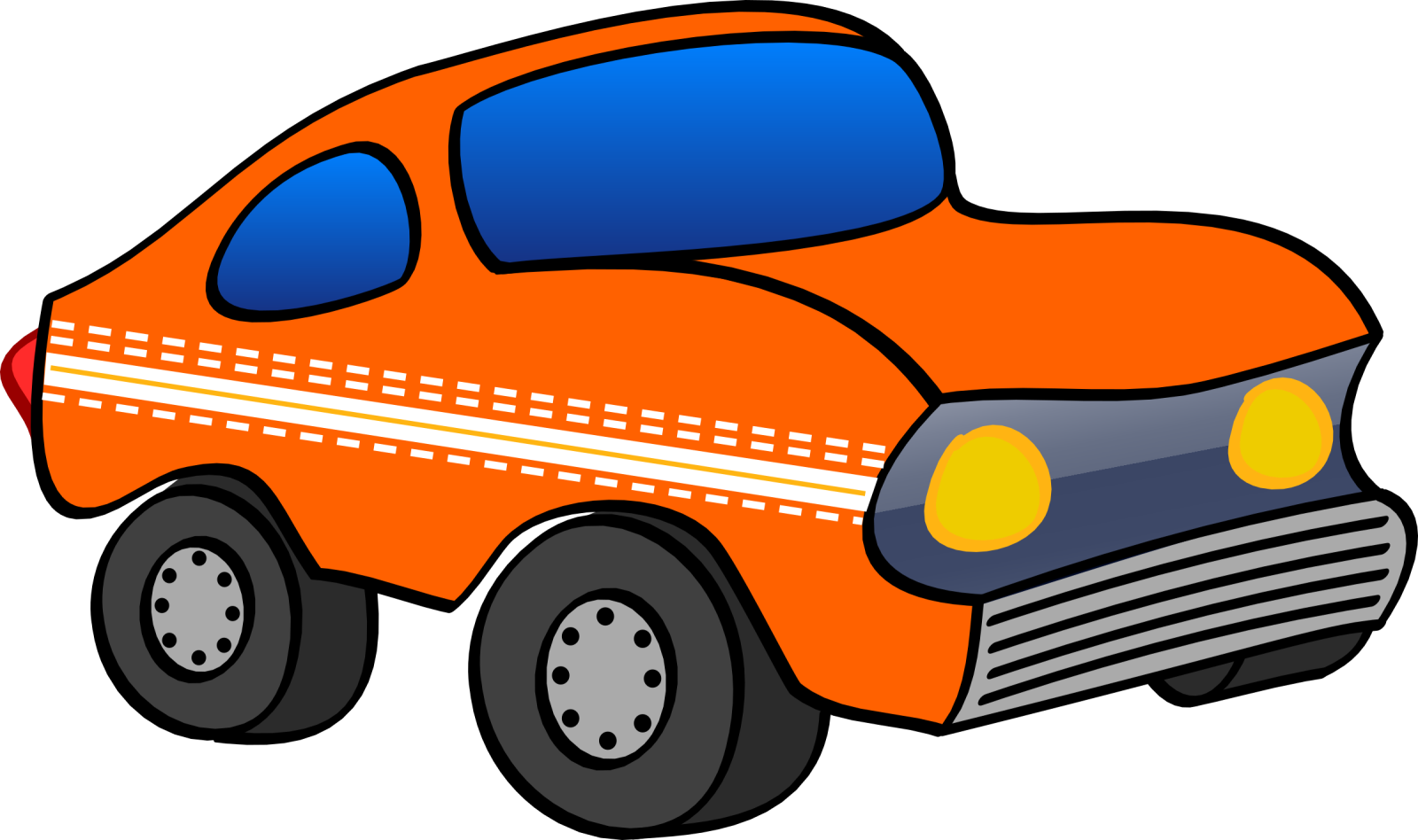 an orange car with a blue roof