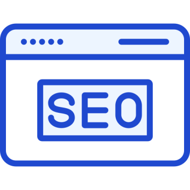 a blue icon with the word seo on it