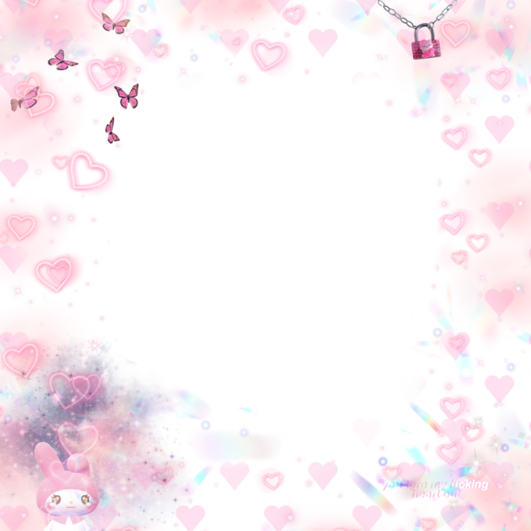 a pink background with hearts and butterflies