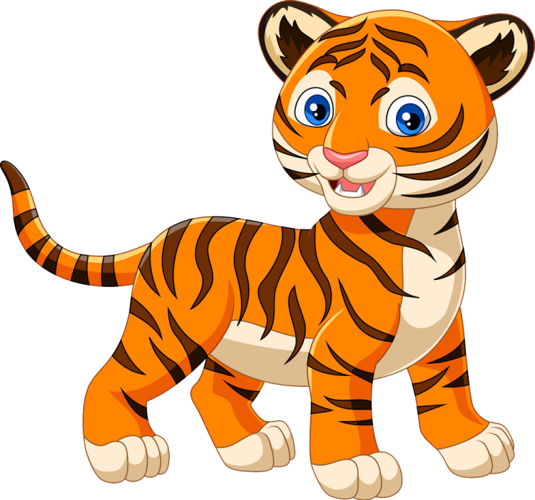 a cartoon tiger with blue eyes