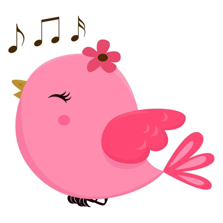 a pink bird with music notes on its beak