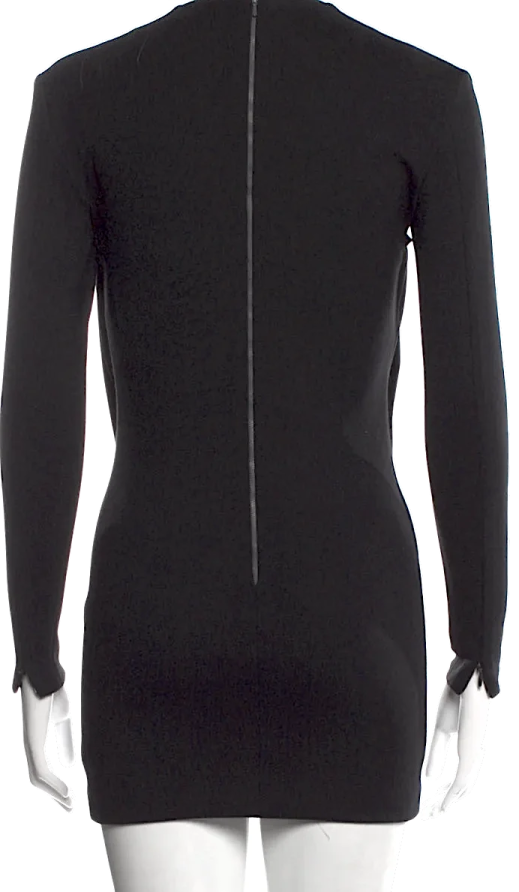 the back of a black sweater with zippers