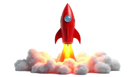 a red rocket with smoke coming out of it