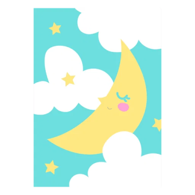 a yellow moon with stars and clouds in the sky