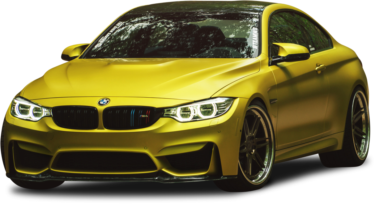 the front view of a yellow car