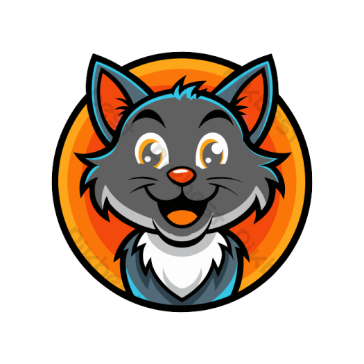 a black cat with an orange circle behind it