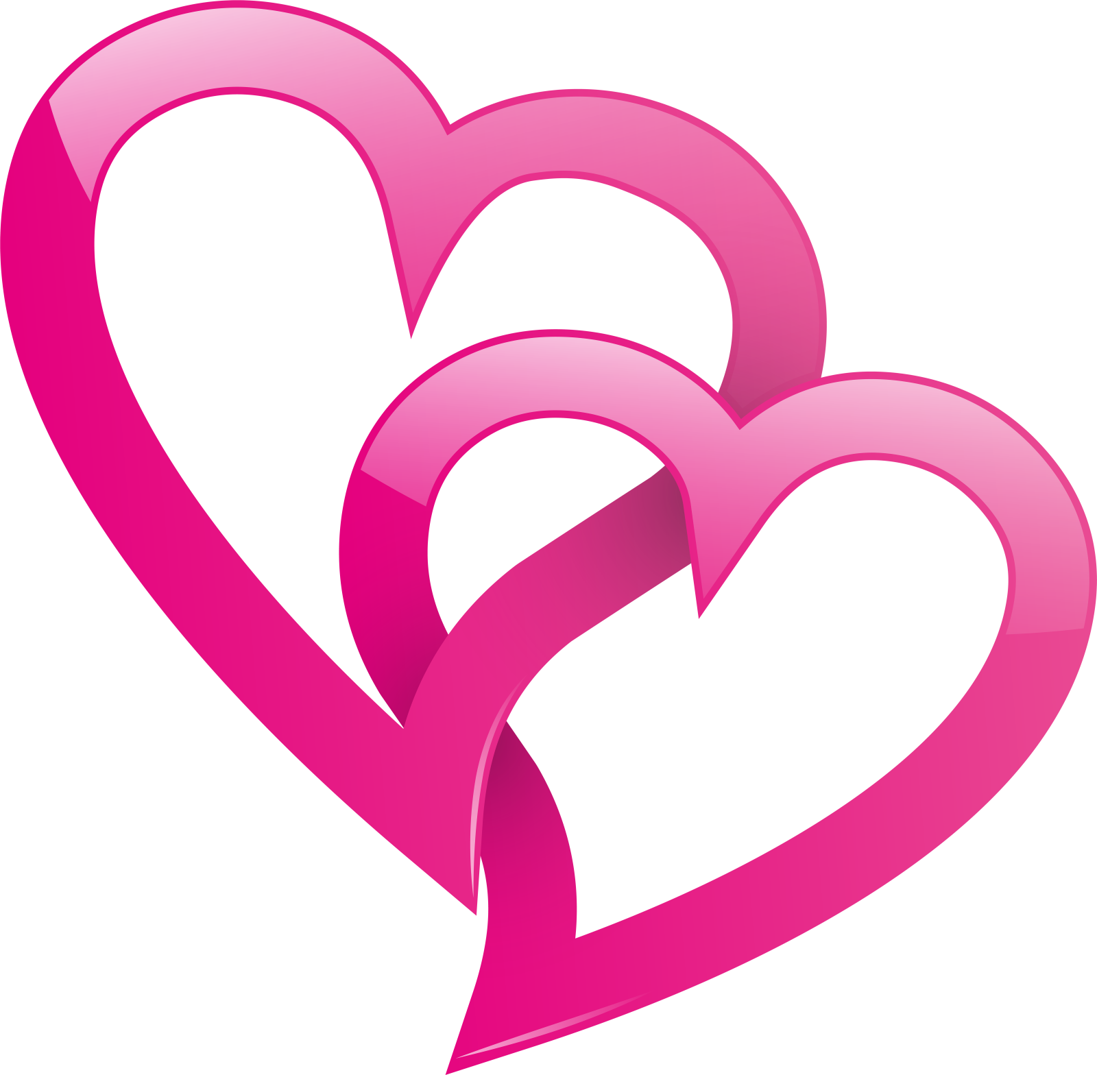 two pink hearts with a ribbon