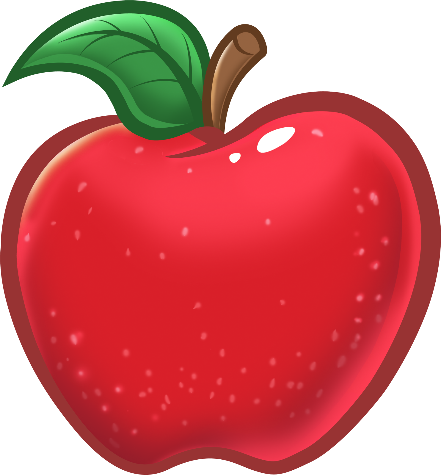 an apple with a green leaf on top