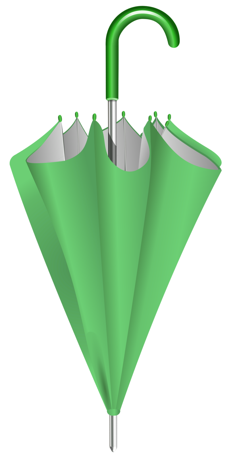 a green umbrella with a metal handle