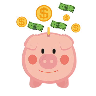 a pig with money coming out of it