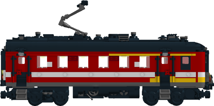 a red and yellow train car