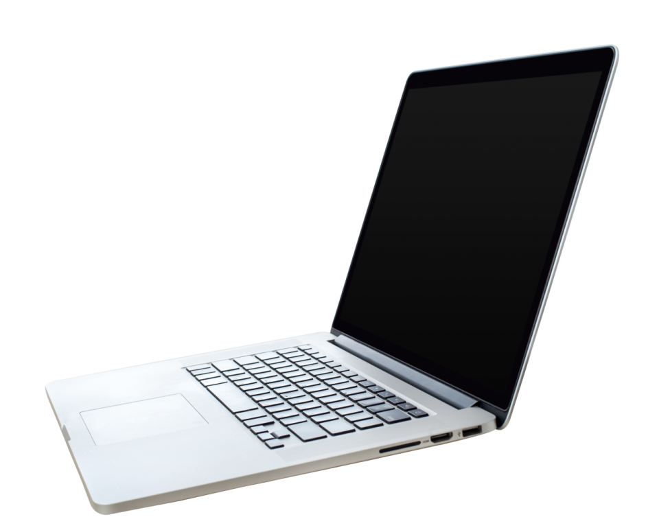 an open laptop computer on a white background