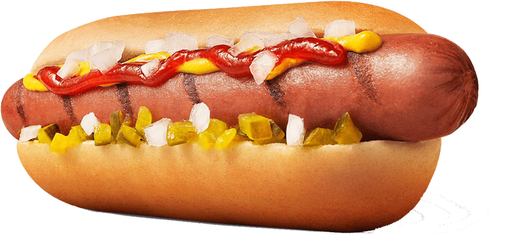 a hot dog on a bun
