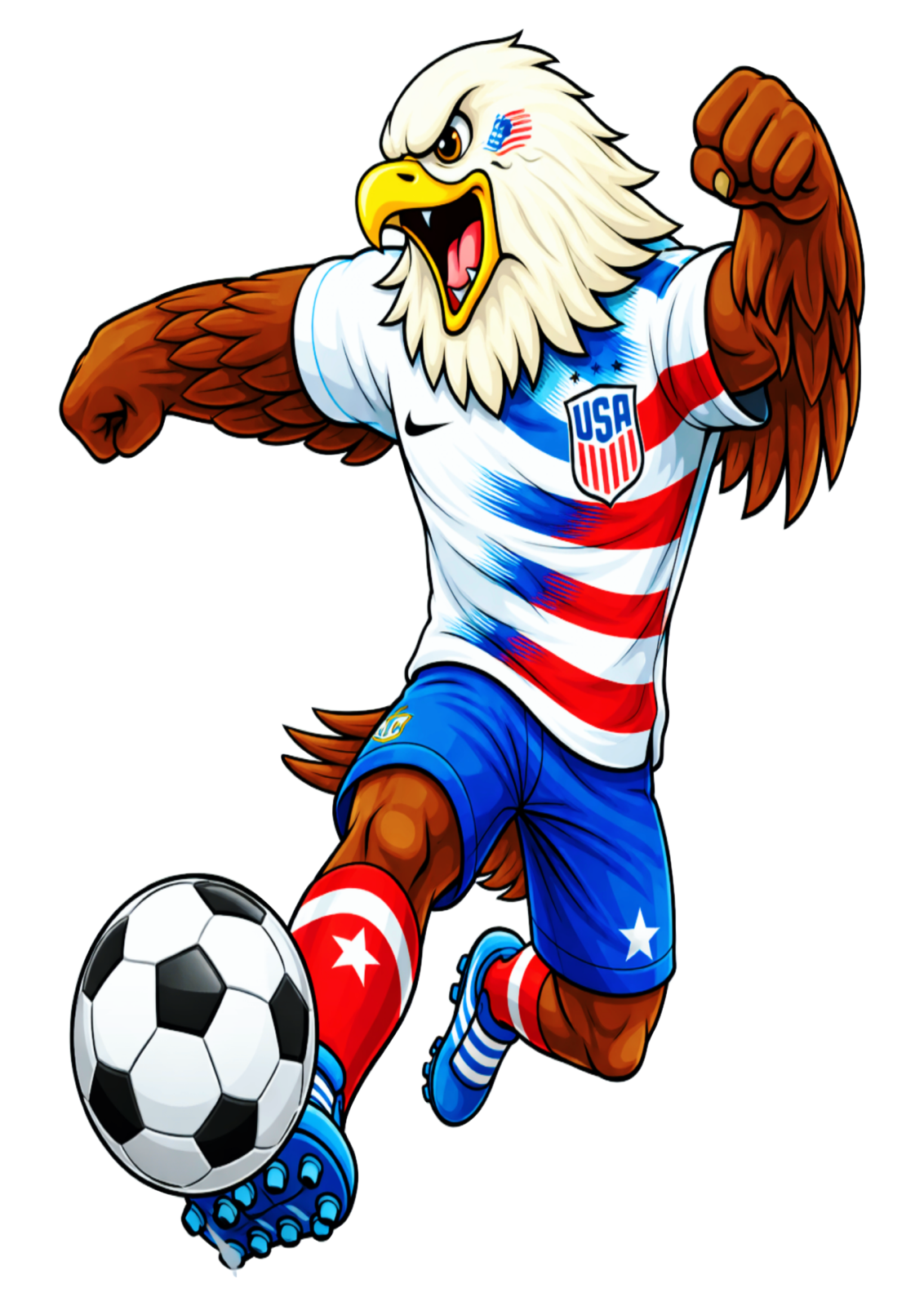 an eagle with a soccer ball in his hand