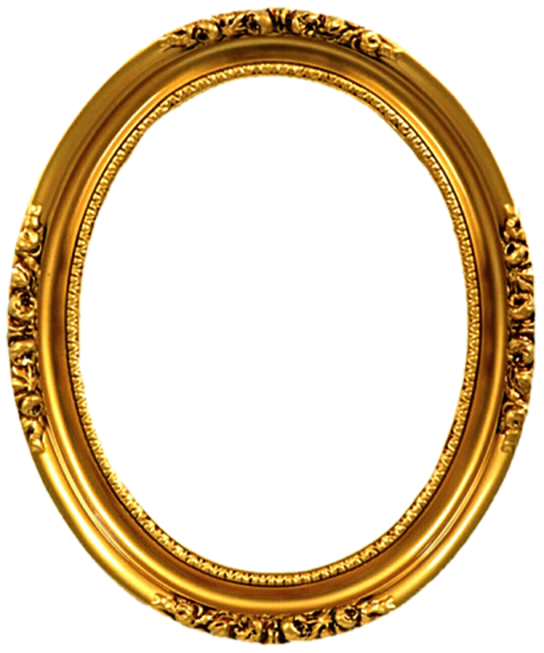 a gold oval frame with an ornate design