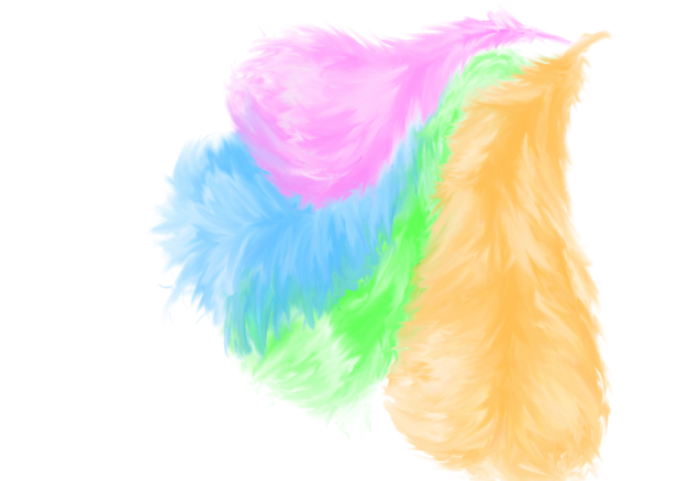 a drawing of a colorful feather on a white background