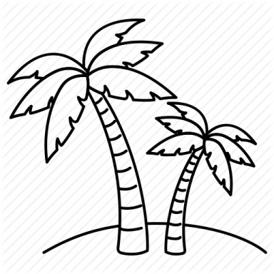 a black and white drawing of two palm trees