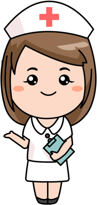 a cartoon nurse with her hand on her chest