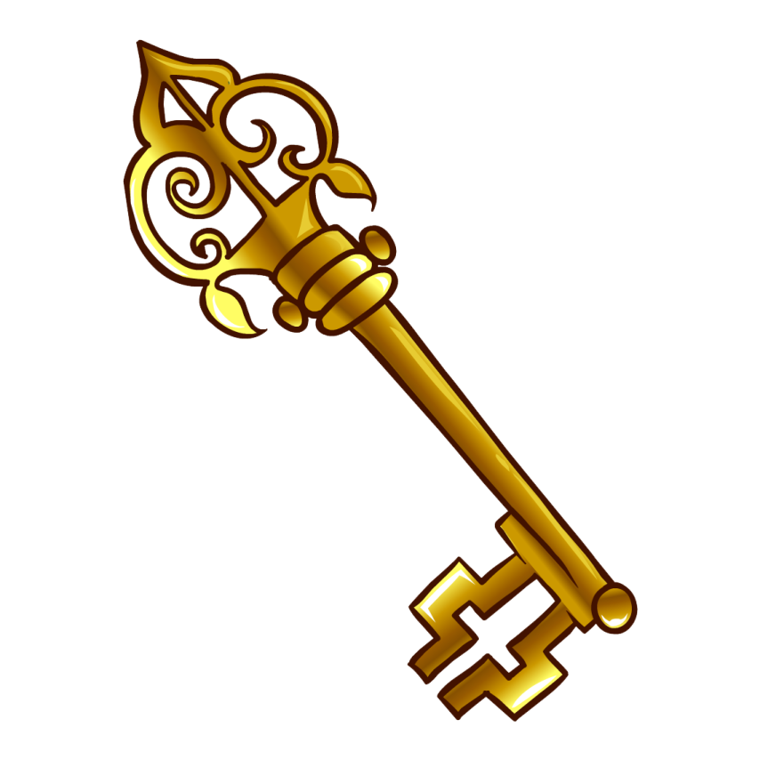 a golden key on a white background