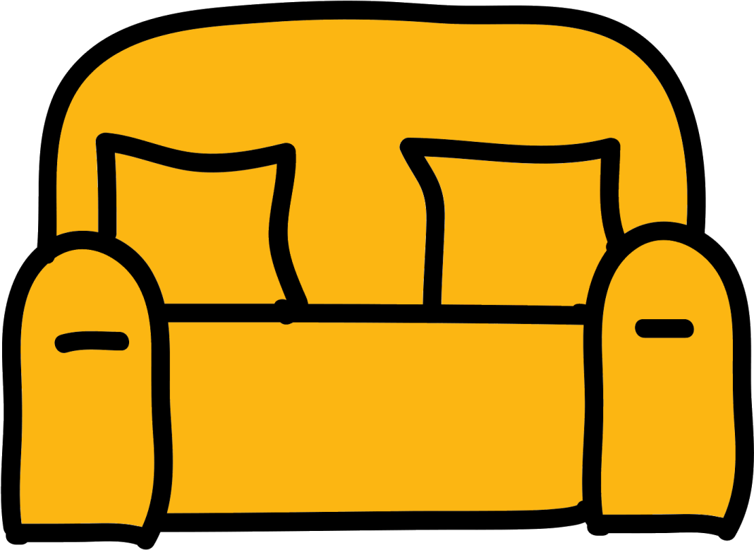 a yellow chair with pillows
