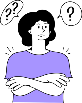 an image of a woman with question marks above her head