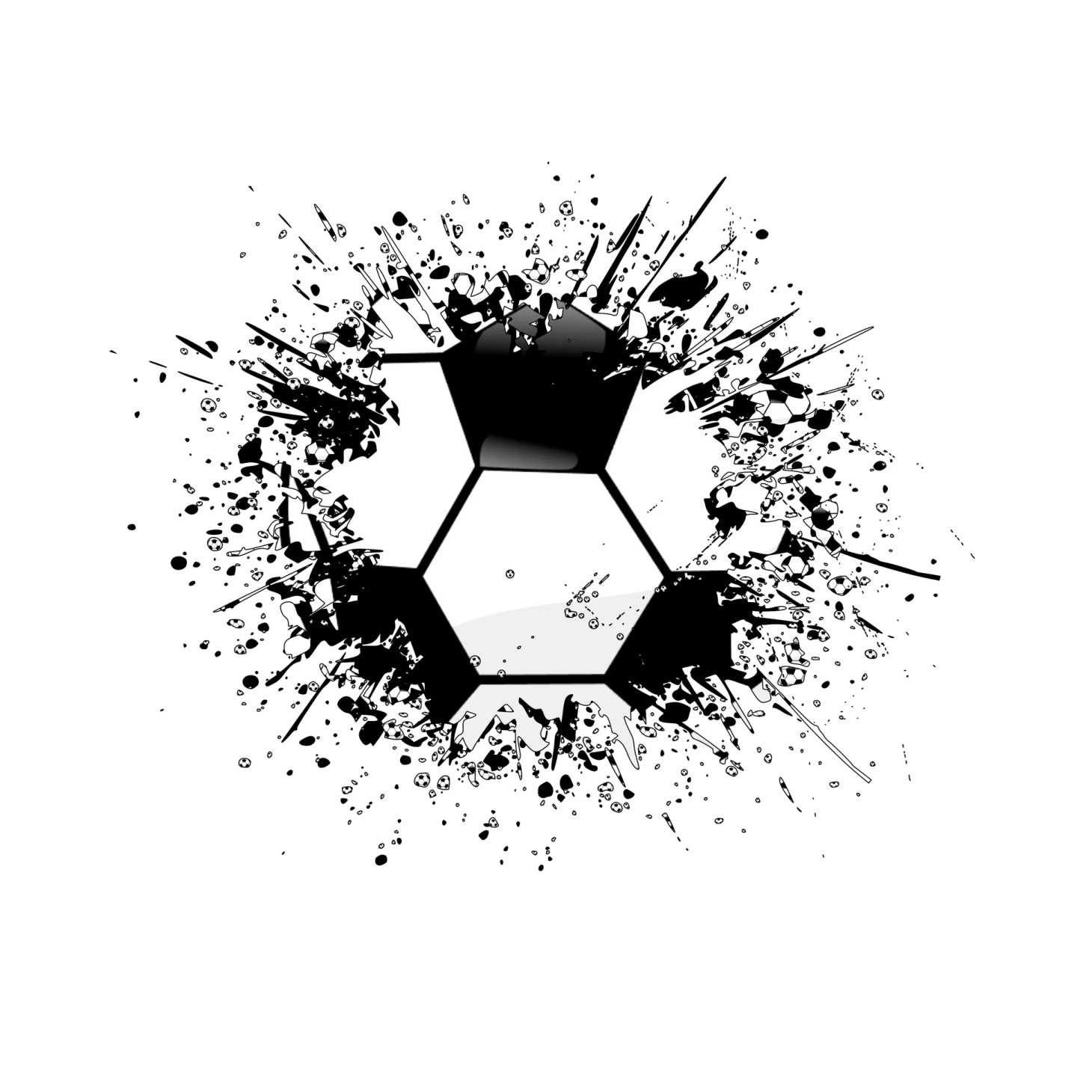 a soccer ball in the middle of a black and white background