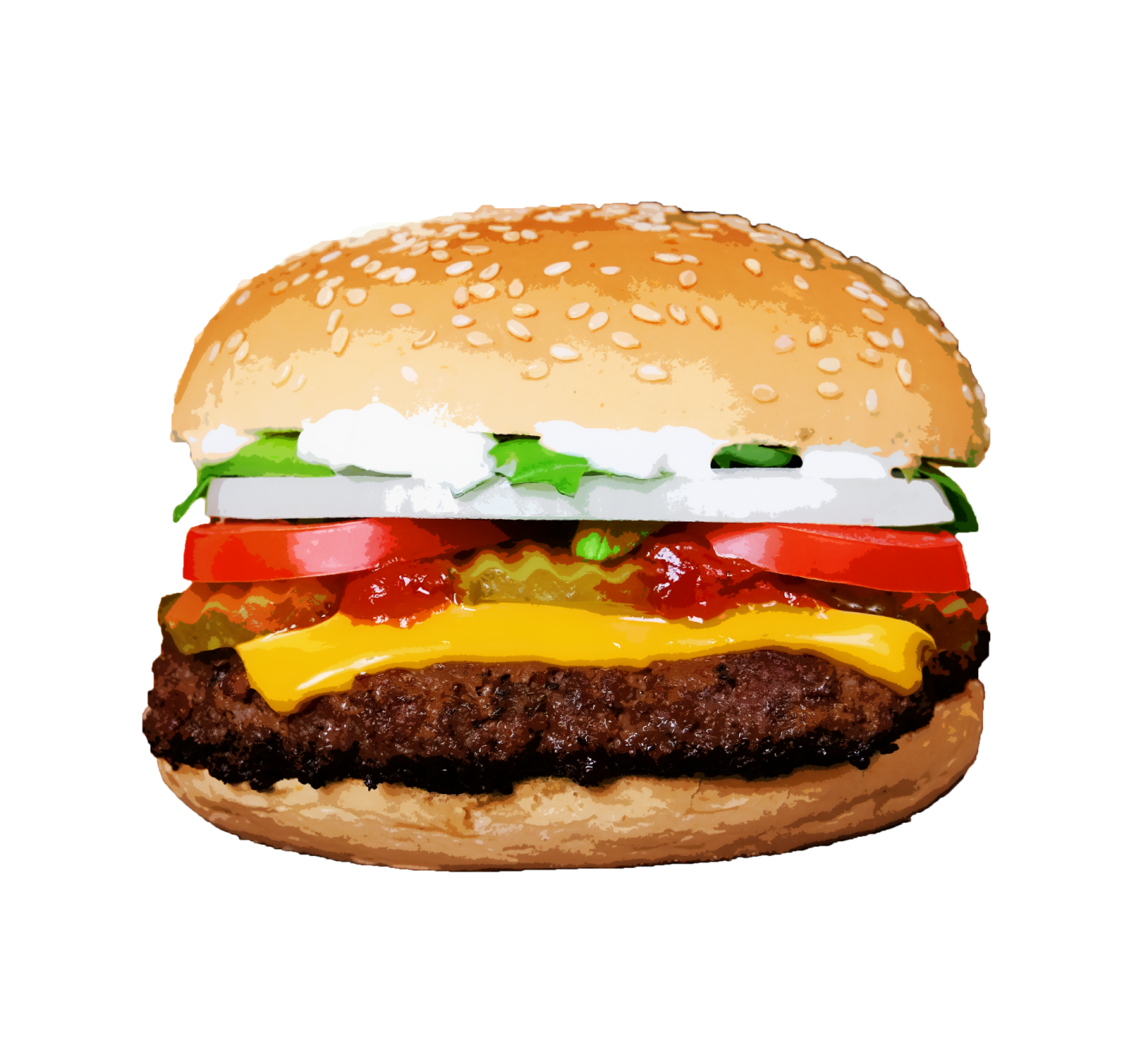 a hamburger with cheese, tomato and lete