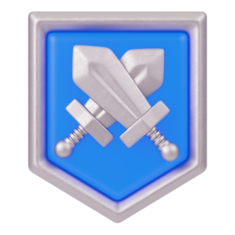 a blue shield with two screws on it