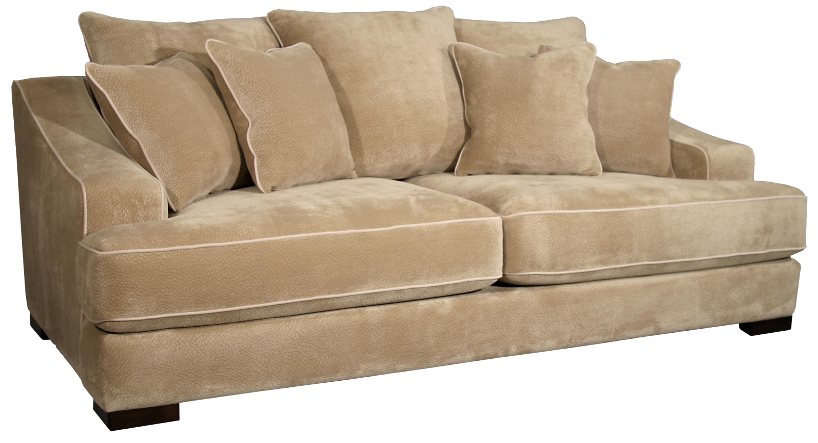 a tan colored couch with pillows on it