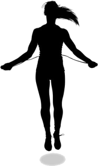 a silhouette of a woman jumping with a skipping rope