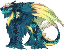 a drawing of a blue and yellow dragon